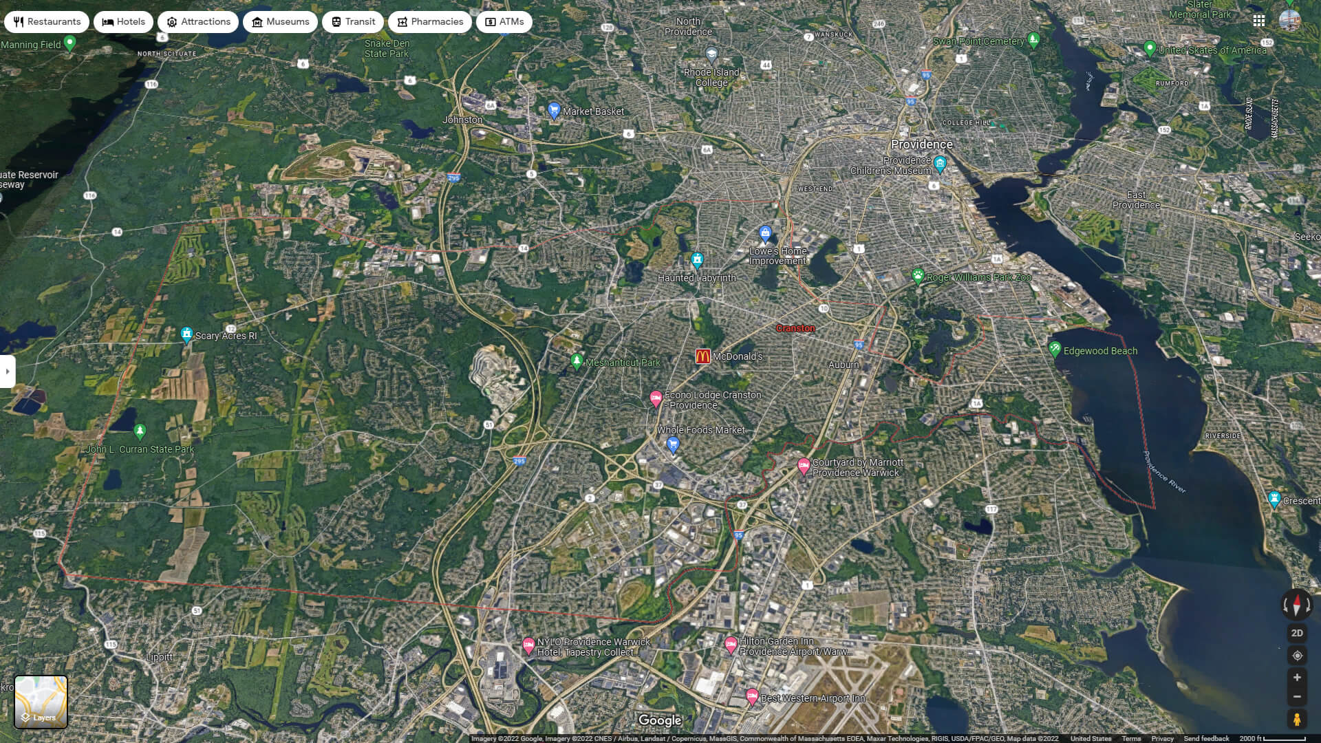 Cranston Aerial Map Rhode Island